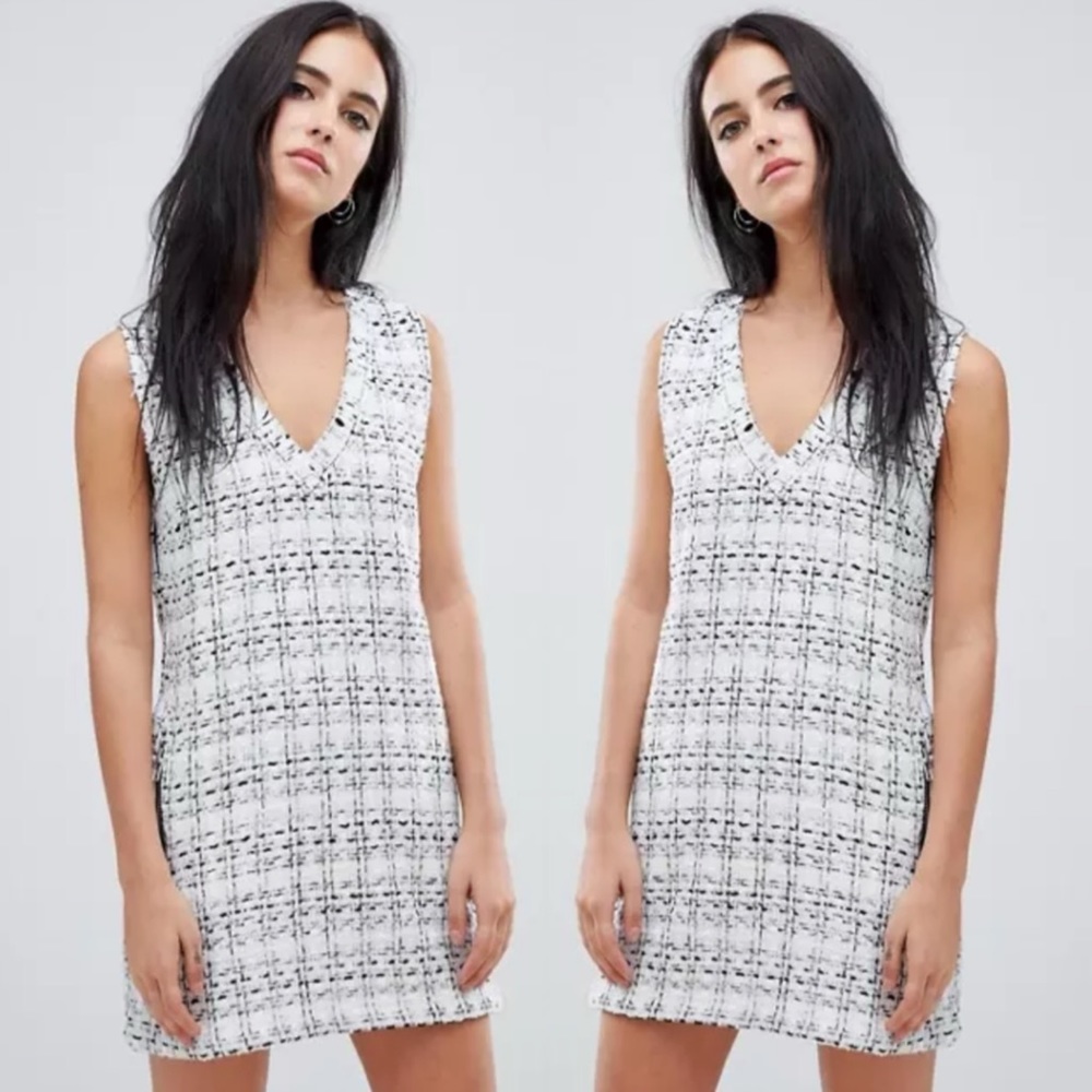 Tweed Mini Shift Dress White & Black Women’s Sz 8